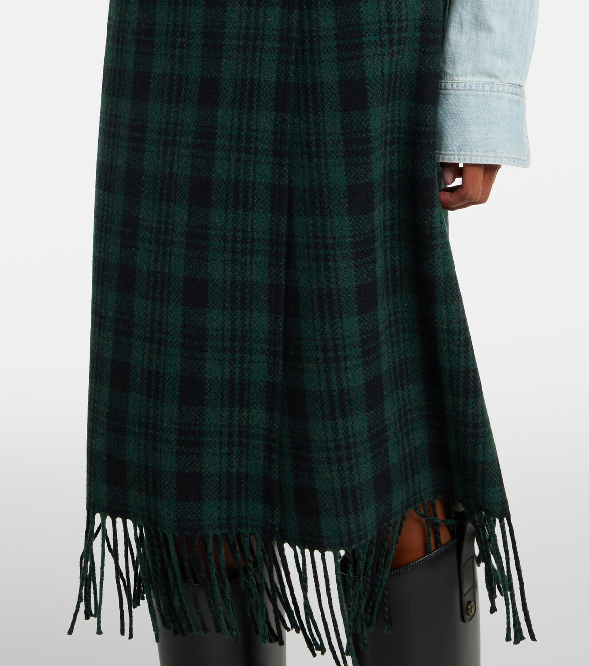 Polo Ralph Lauren Checked fringed wool-blend wrap skirt