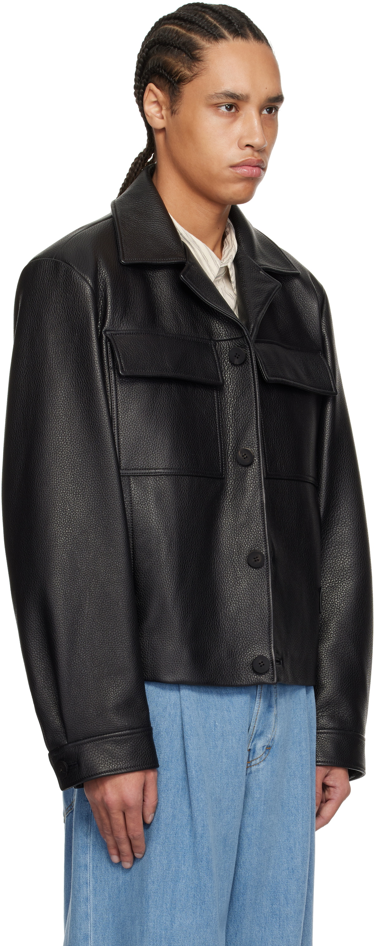 WOOYOUNGMI Black Deer Leather Jacket