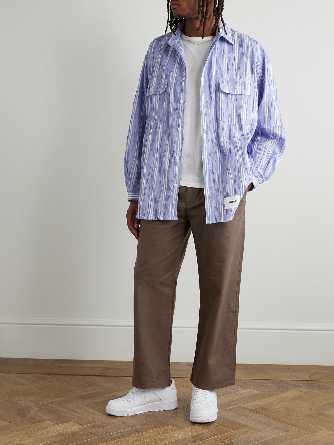 トップス WTAPS COTTON. DOBBY. TEXTILE WTAPS - Logo-Appliquéd Striped Cotton-Blend Dobby Shirt
