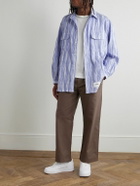 WTAPS - Logo-Appliquéd Striped Cotton-Blend Dobby Shirt - Blue
