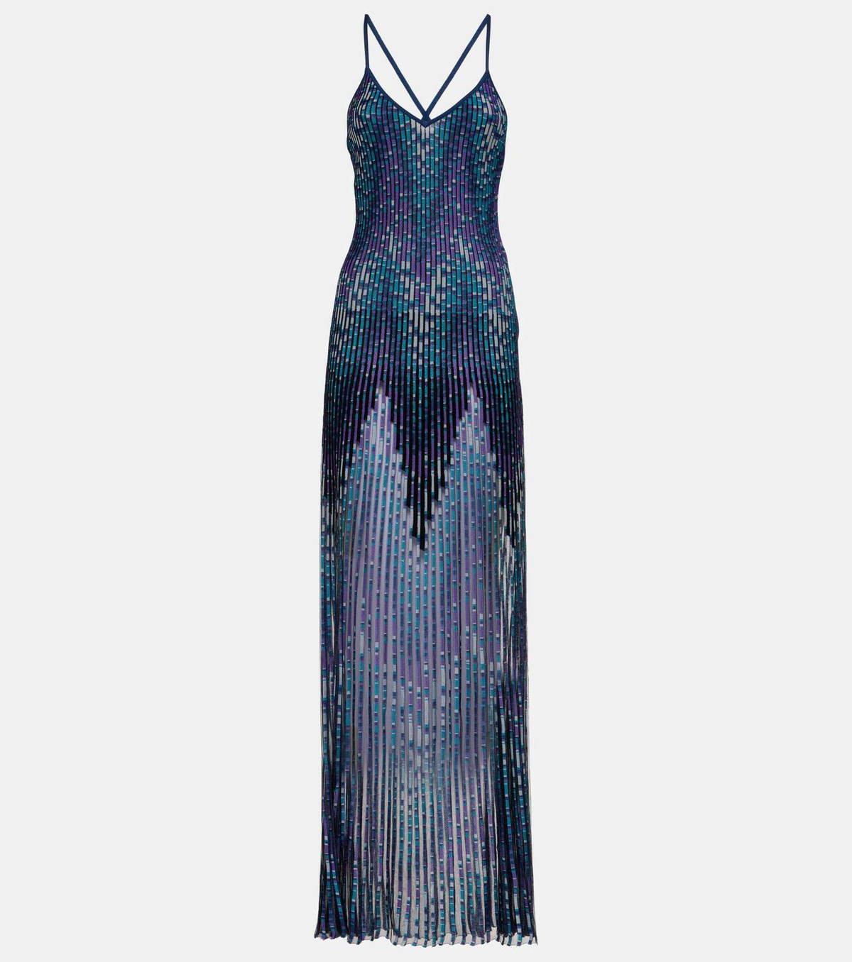 slim fit dress slacks Spectacular Missoni Multi Color Knit Halter Dress with Fringe main image 1