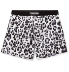 TOM FORD - Velvet-Trimmed Leopard-Print Stretch-Silk Satin Boxer Shorts - White