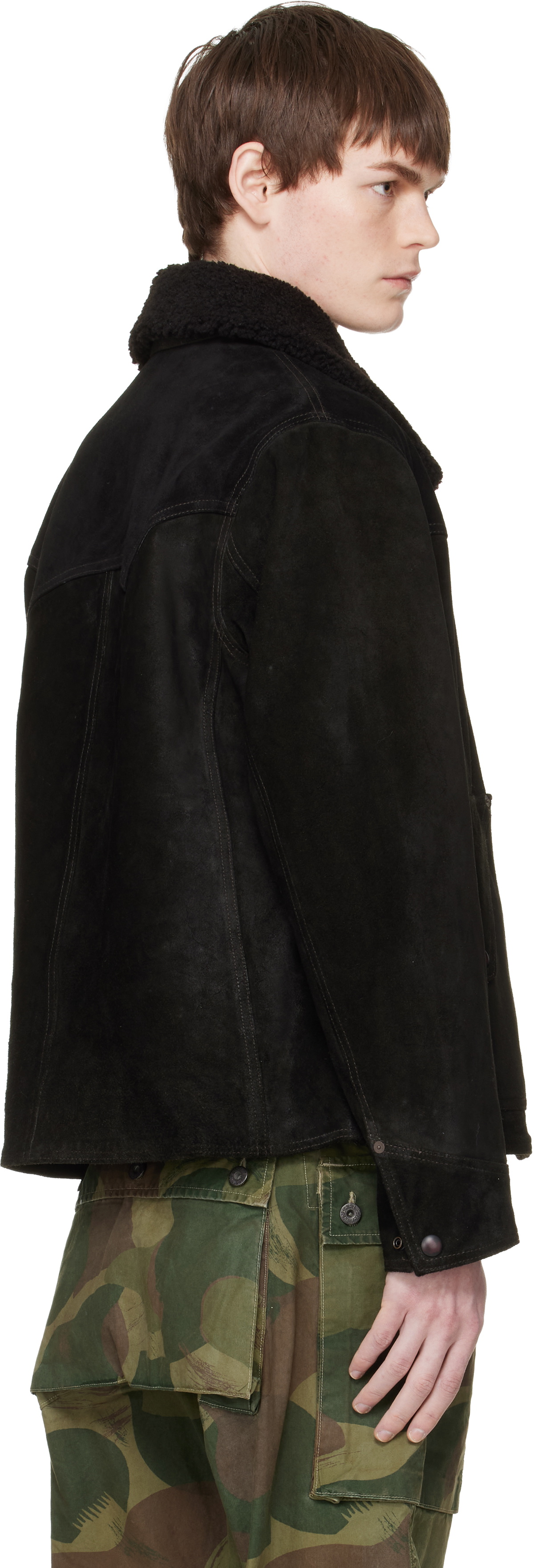 RRL Black Shearling-Collar Suede Western Jacket RRL