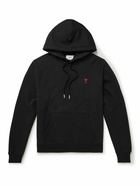 AMI PARIS - Logo-Embroidered Cotton-Jersey Hoodie - Black