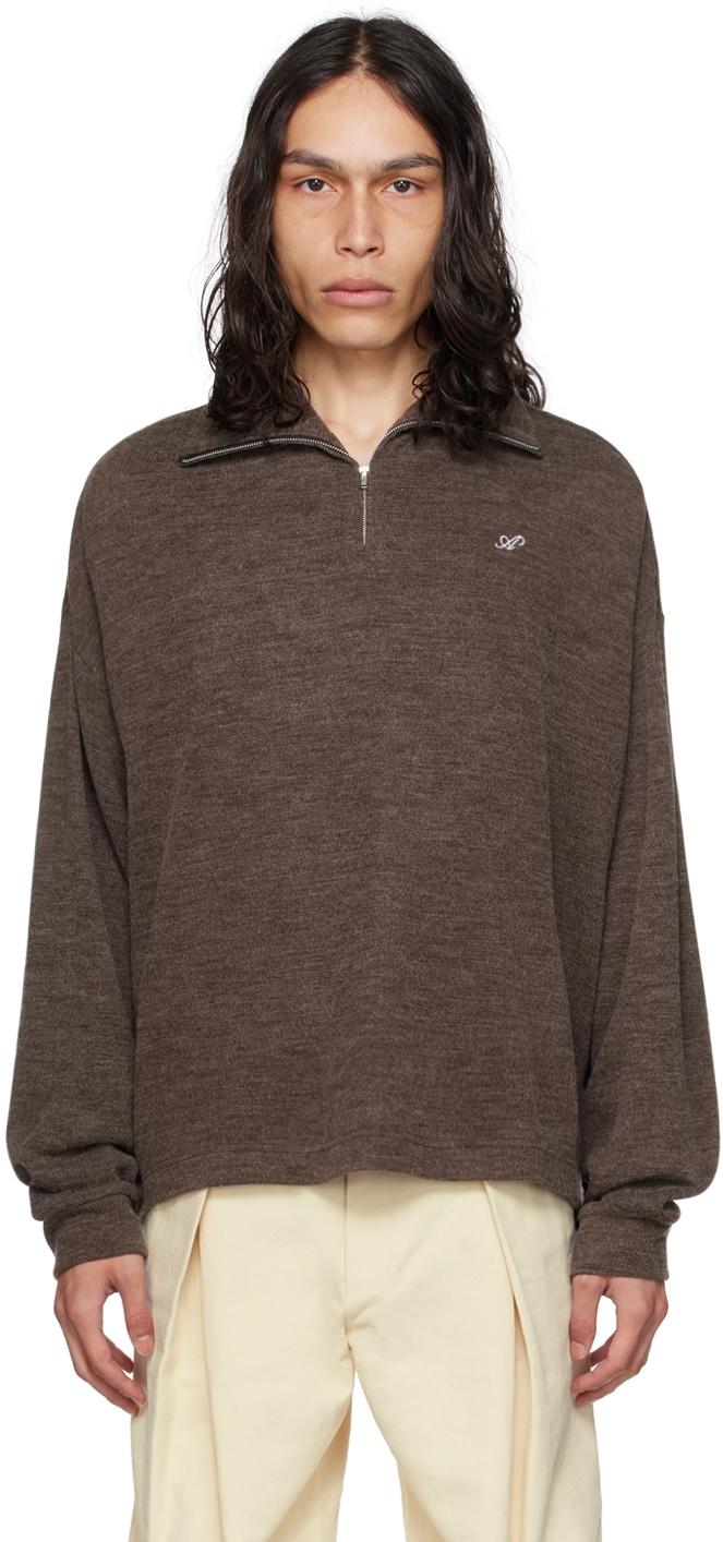 AFTER PRAY Brown Half-Zip Long Sleeve Polo