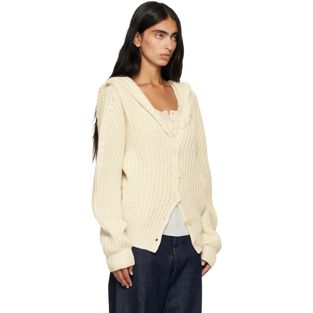 Stella McCartney Beige Chunky Ribbed Hooded Cardigan