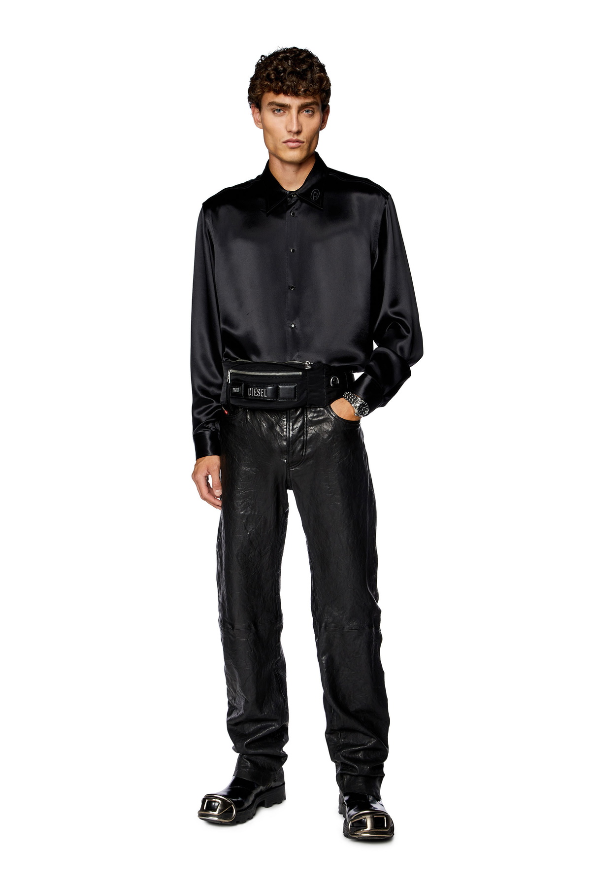 Diesel Textured waxed-leather pants - Pants Mens in Black Diesel