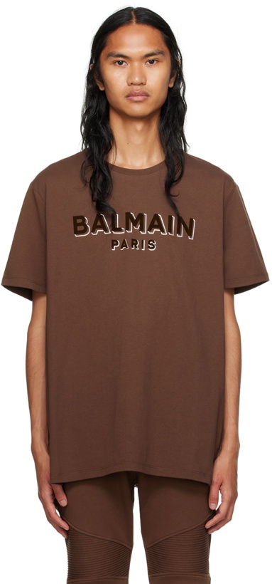 Photo: Balmain Brown Flocked T-Shirt