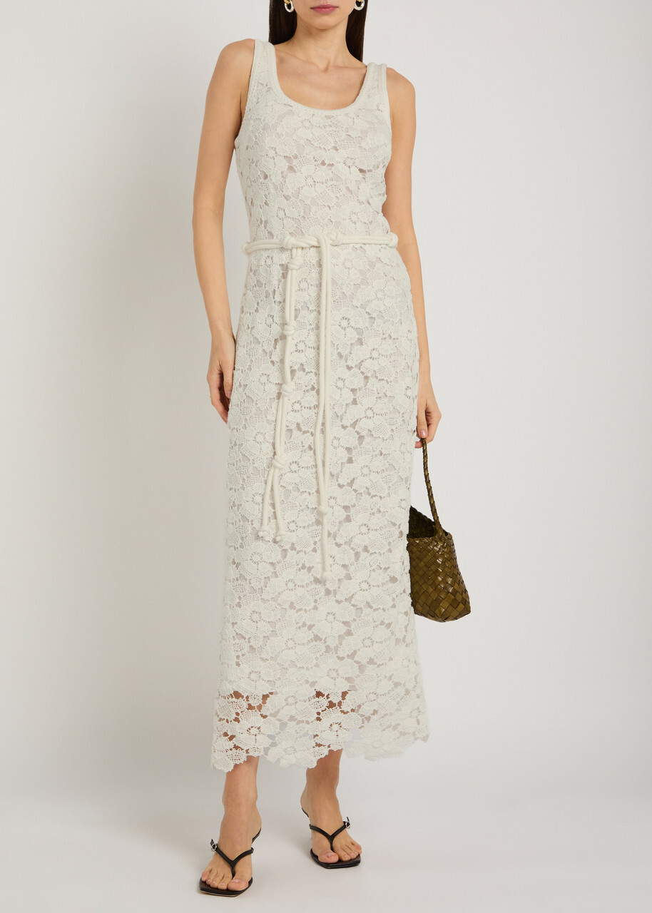 Simkhai Eloise Lace Belted Cotton-blend Maxi Dress Ivory