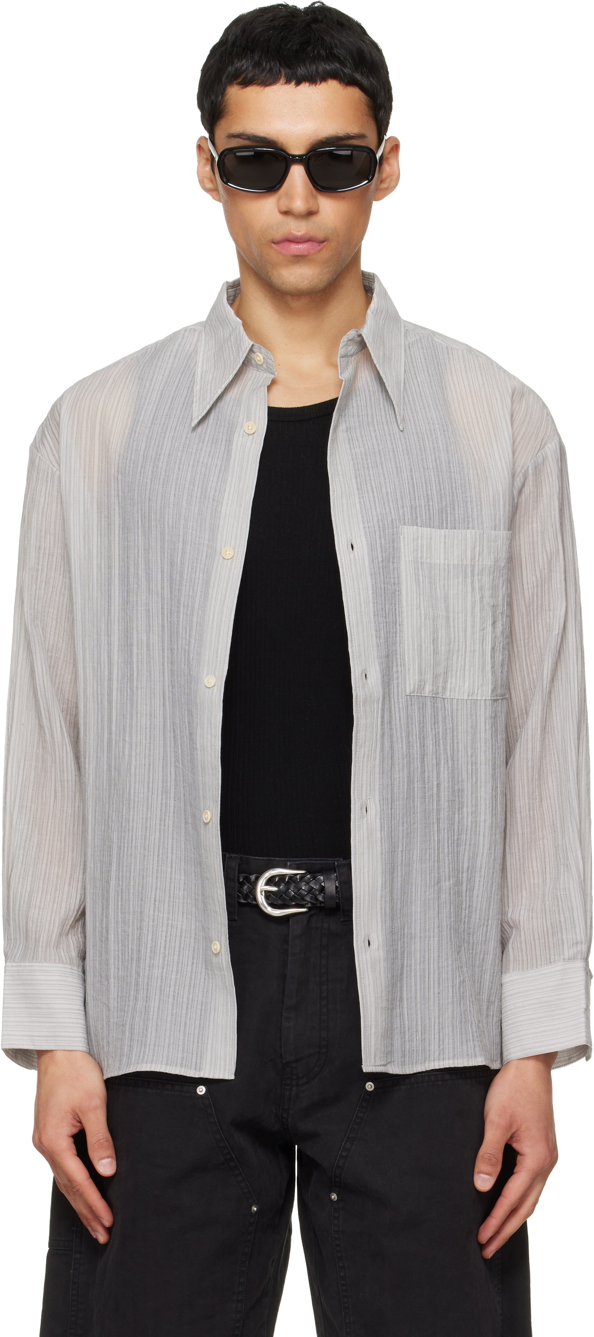 TONYWACK Gray Lyocell Oversized Stripe Shirt