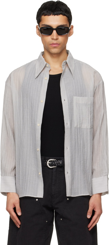 Photo: TONYWACK Gray Lyocell Oversized Stripe Shirt