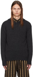 UMA WANG Gray Frayed Hoodie