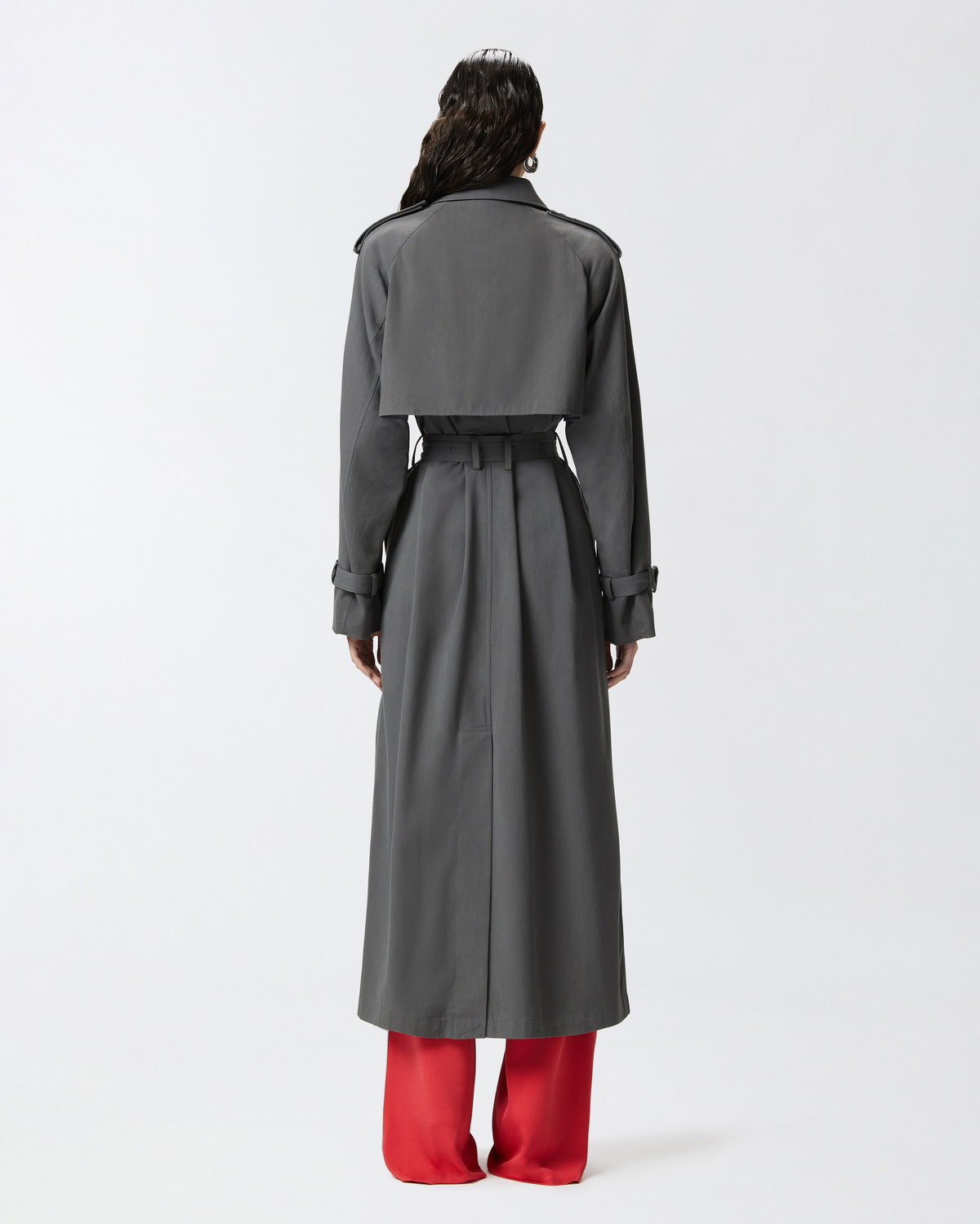 Pinko Classic Faded Cotton Trench Coat Shadow Grey Pinko