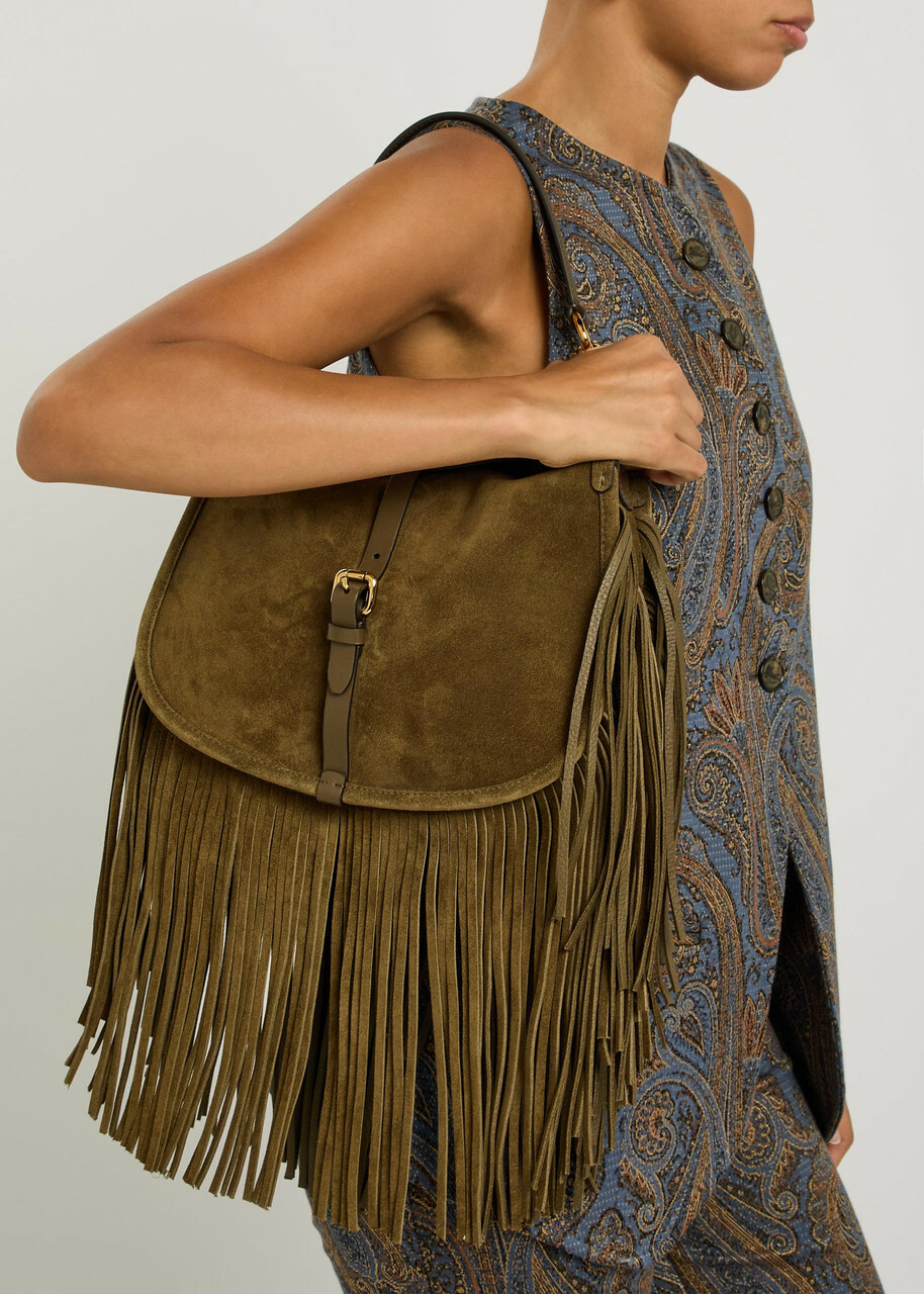 Etro Pony Medium Fringed Suede Cross-body bag - Khaki - One Size
