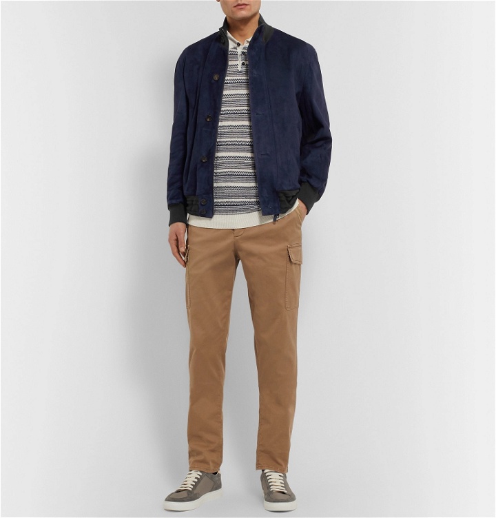 Photo: Brioni - Suede and Wool Bomber Jacket - Blue