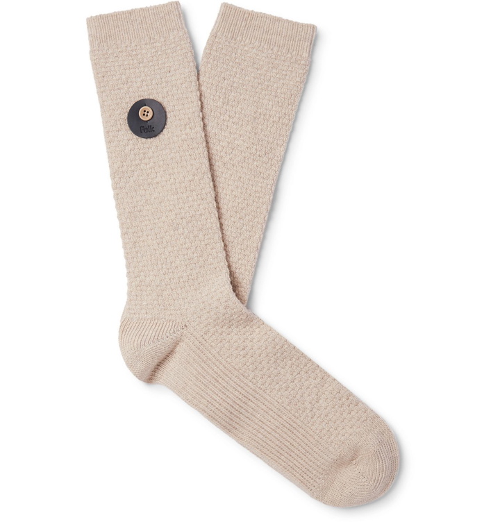 Photo: Folk - Button-Detailed Waffle-Knit Cotton-Blend Socks - Neutrals