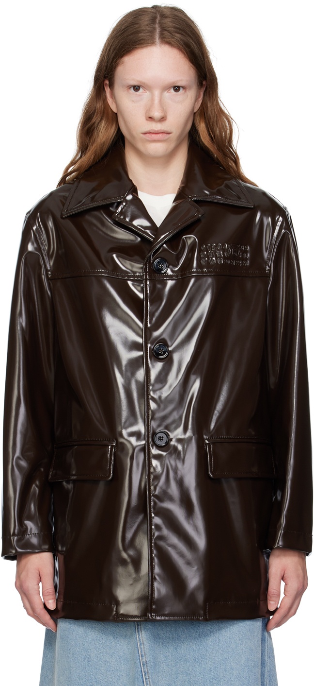 MM6 Maison Margiela Brown Sports Faux-Leather Jacket MM6 Maison Margiela