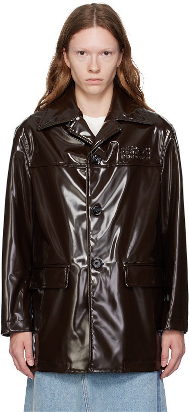 Photo: MM6 Maison Margiela Brown Sports Faux-Leather Jacket