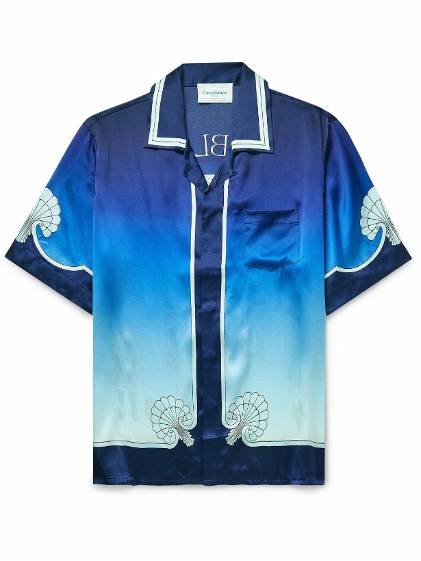 Photo: Casablanca - Convertible-Collar Printed Silk-Satin Shirt - Blue