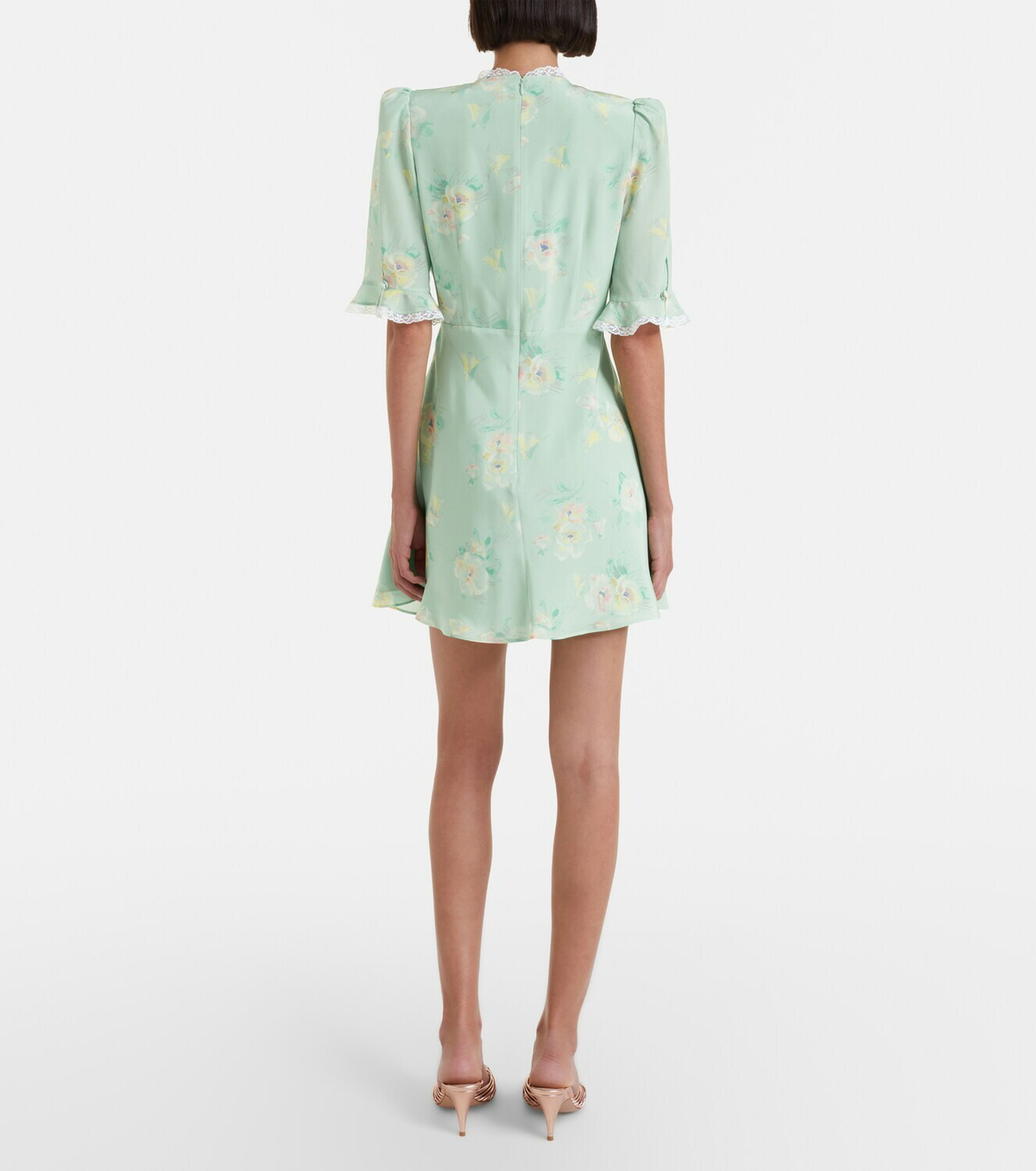Alessandra Rich Lace-trimmed floral silk minidress