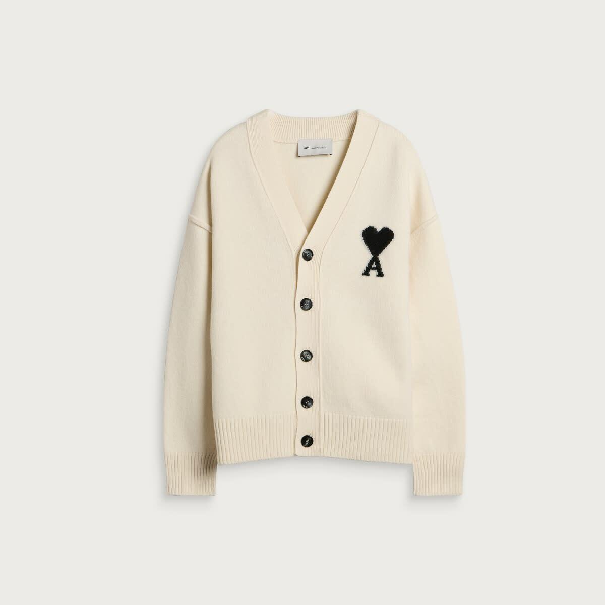 AMI Paris Men's Contrasted ADC Cardigan in Nut/Black
