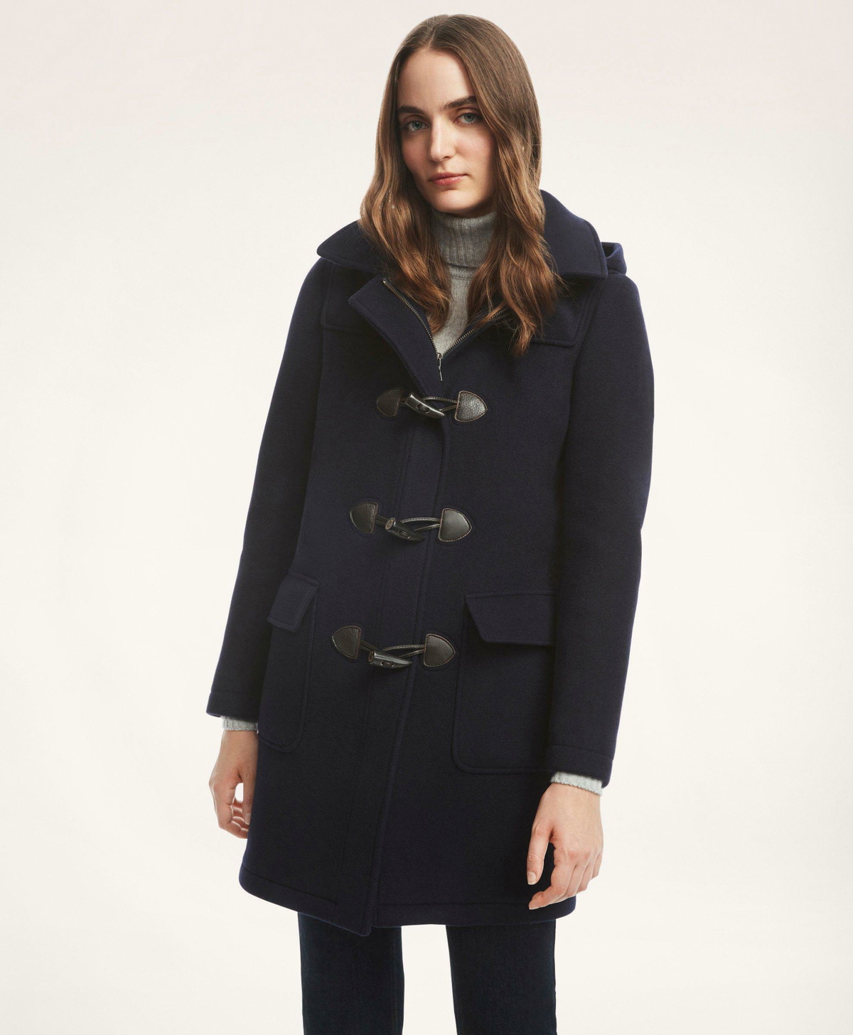 Photo: Brooks Brothers Women's Wool Twill Hooded Toggle Coat | Navy