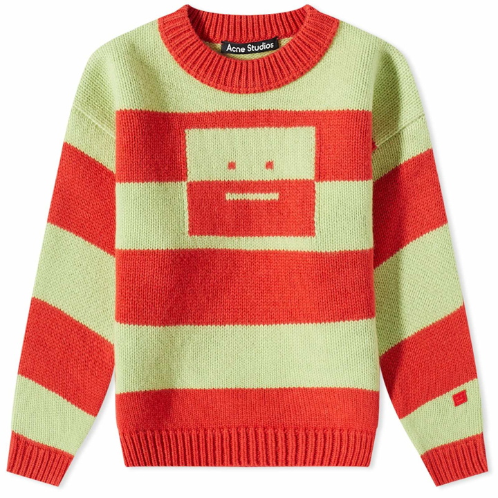 Photo: Acne Studios Men's Mini Kilgot Stripe Face Crew Knit in Sharp Red/Pale Green