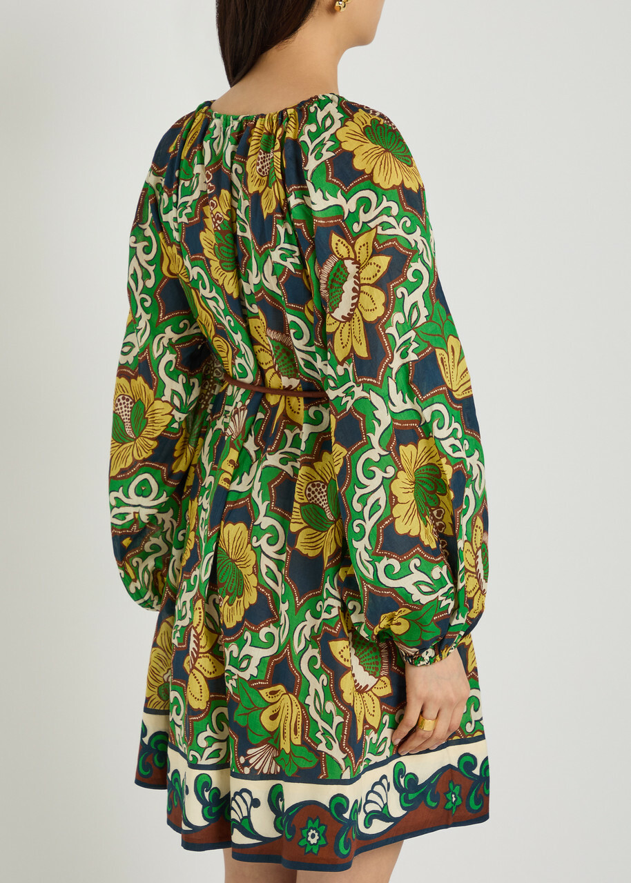 Alemais Liana Belted Printed Ramie Mini Dress Multicoloured