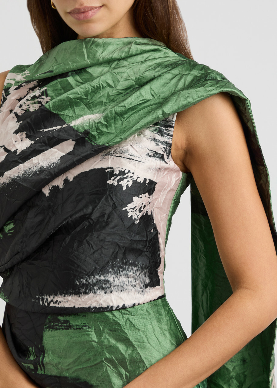 Erdem Printed Scarf-effect Satin Midi Dress Multi Print