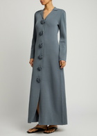 BY Malene Birger Rosie Floral-appliquéd Knitted Maxi Dress Blue