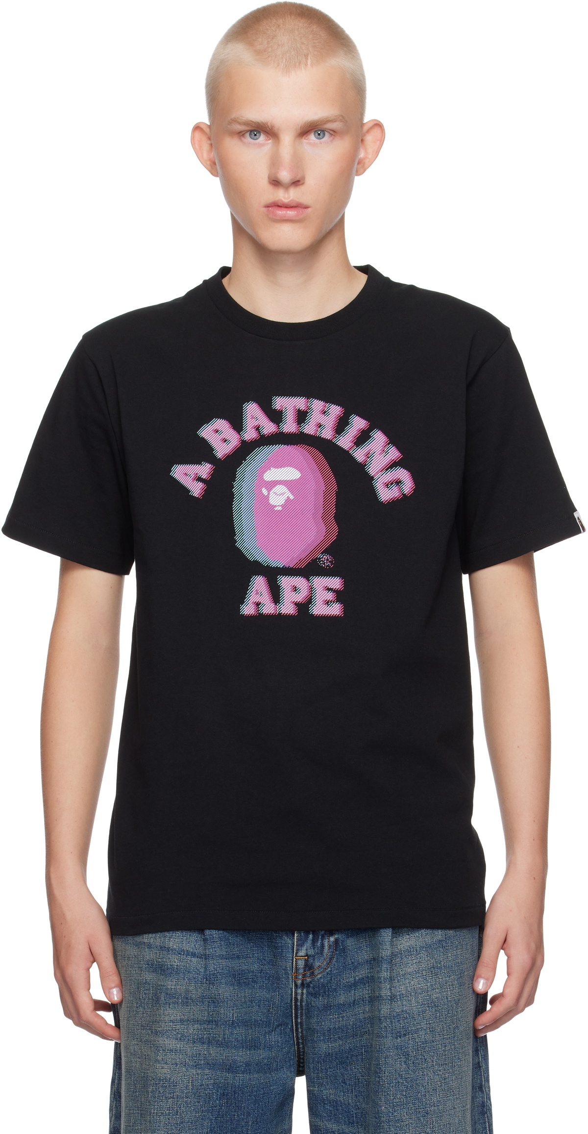 BAPE Black Glitch Art College T-shirt A Bathing Ape