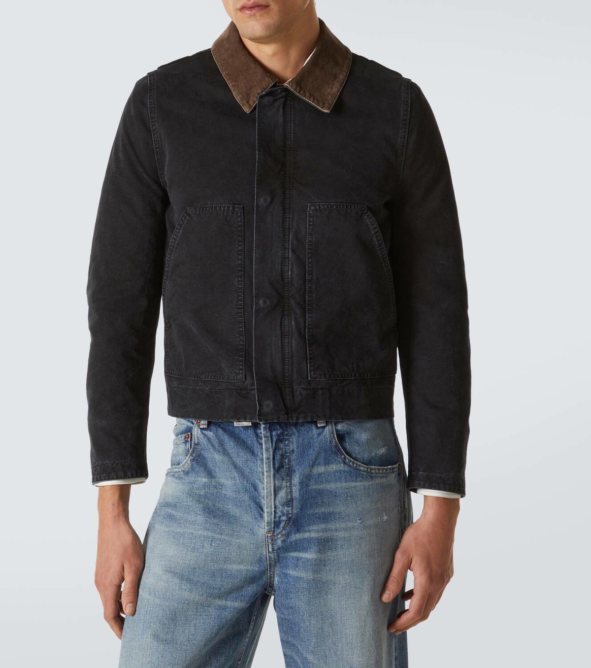 ジャケット saint laurent Canvas jacket Saint Laurent Corduroy-trimmed cotton canvas jacket Saint