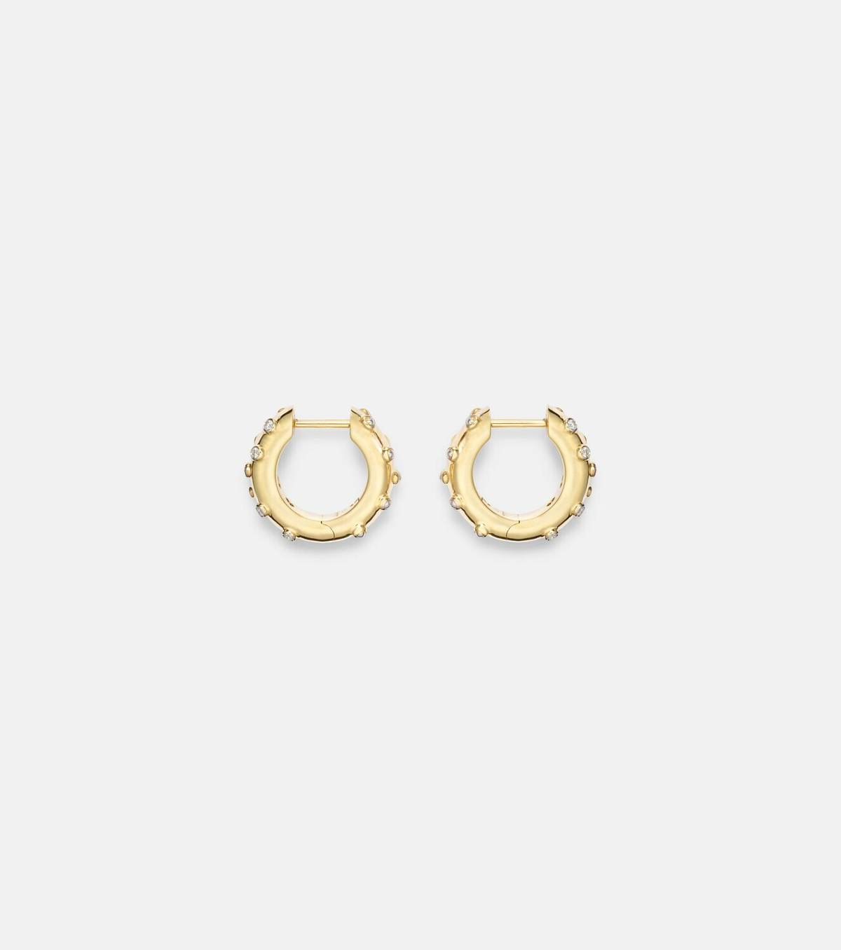 Yvonne Léon Plumetis 9kt gold hoop earrings with diamonds