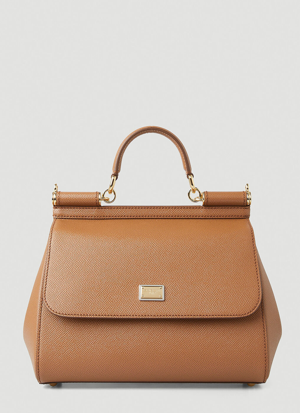 Dolce & Gabbana Brown Sicily Medium Handbag In Grained Leather