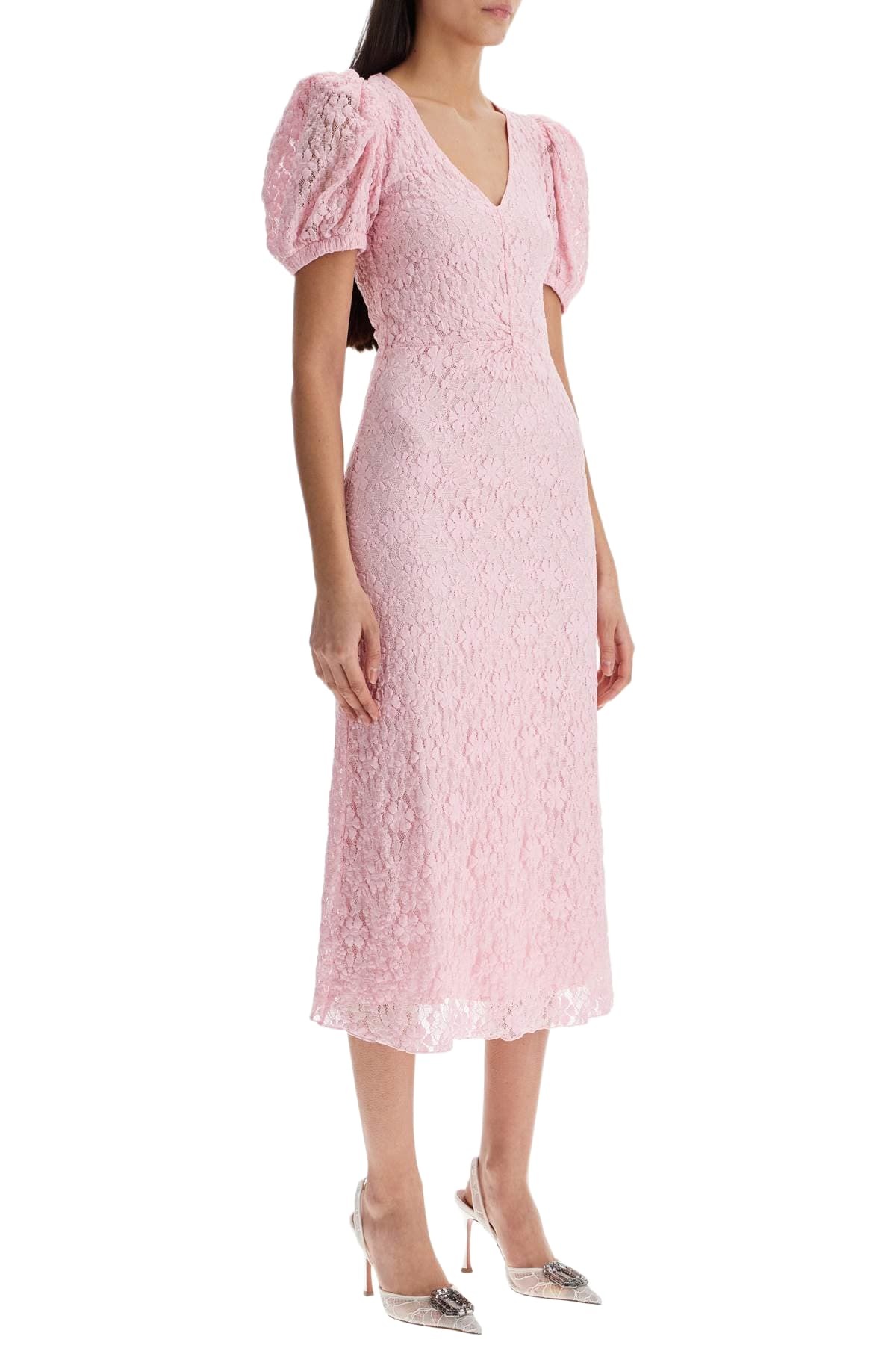 Rotate by Birger Christensen Lace Midi Dress With Puff Sleeves ROTATE Birger Christensen Rotate by Birger Christensen Lace Midi Dress With Puff Sleeves ROTATE Birger Christensen