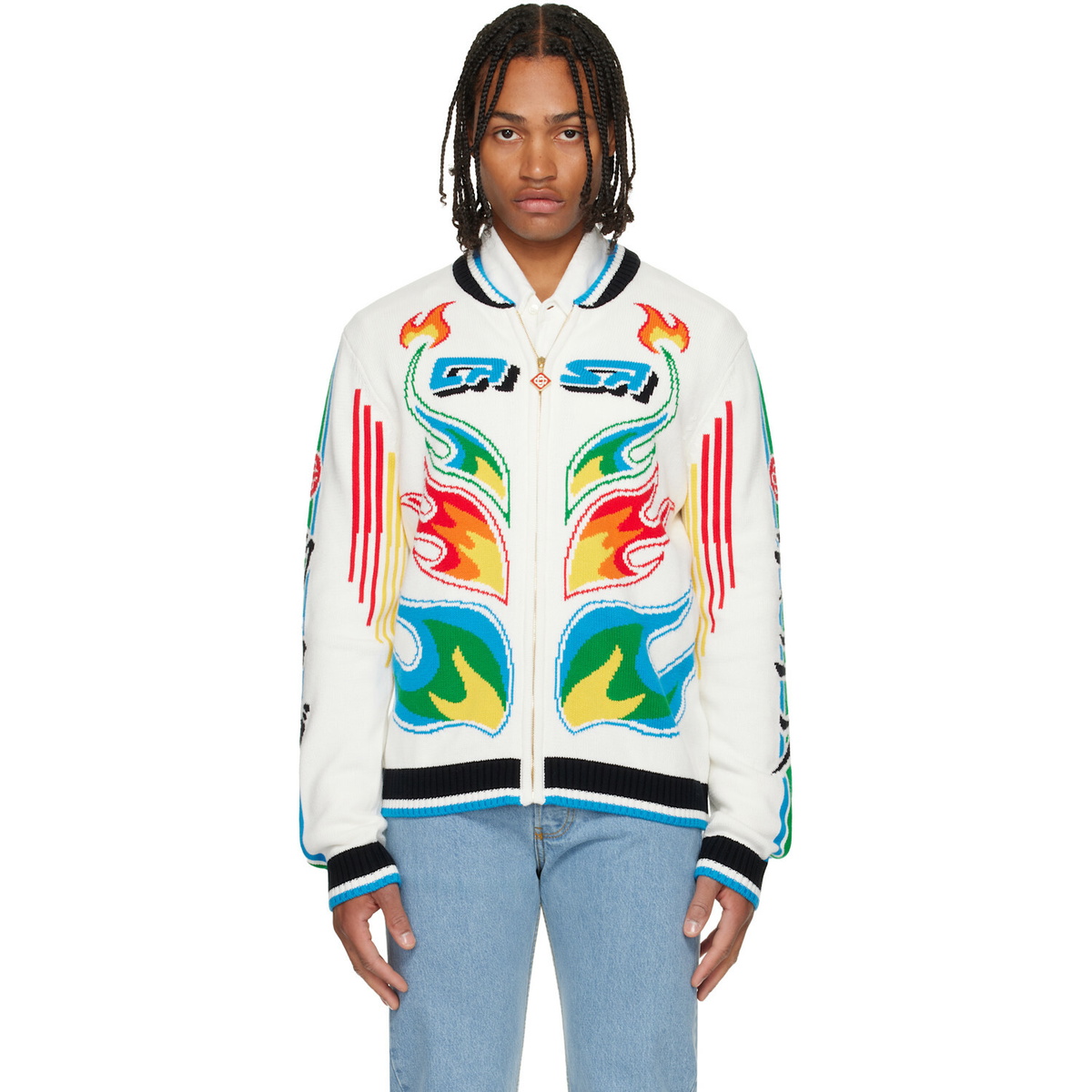 Casablanca White Flame Laurel Cotton Knit Casa Club Jacket