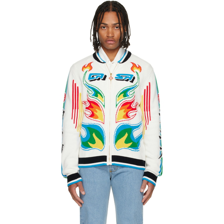 Photo: Casablanca White Flame Laurel Cotton Knit Casa Club Jacket