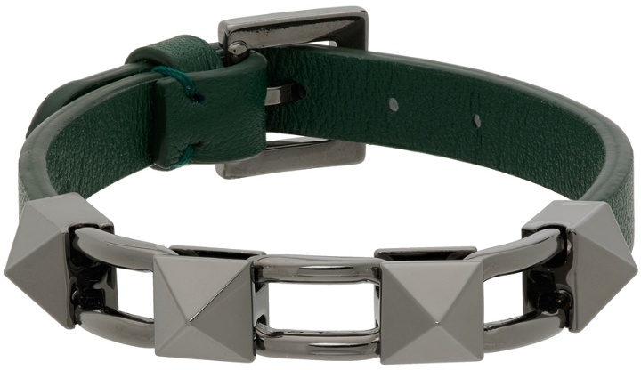 Photo: Valentino Garavani Green Leather Rockstud Chain Bracelet