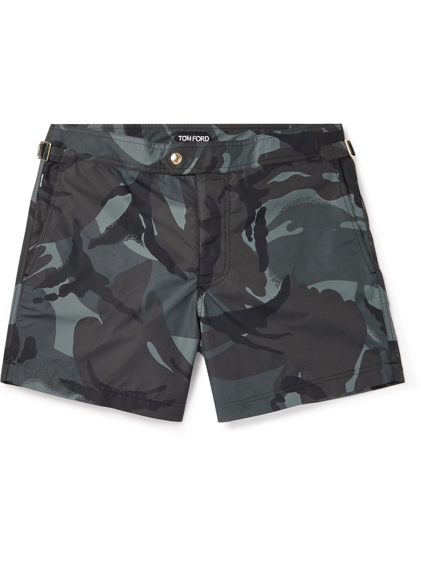 Photo: TOM FORD - Slim-Fit Short-Length Camouflage-Print Swim Shorts - Green