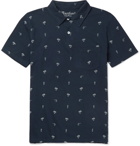 Hartford - Printed Cotton and Linen-Blend Jersey Polo Shirt - Men - Navy