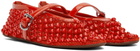 ALAÏA Red Studded Fishnet Ballerina Flats