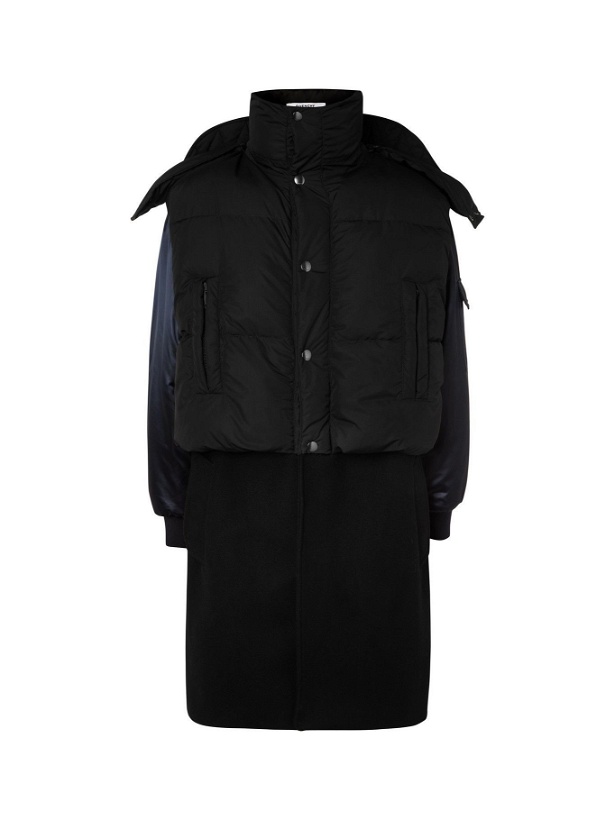 Photo: Givenchy - Panelled Quilted Shell, Satin and Wool Hooded Coat - Black