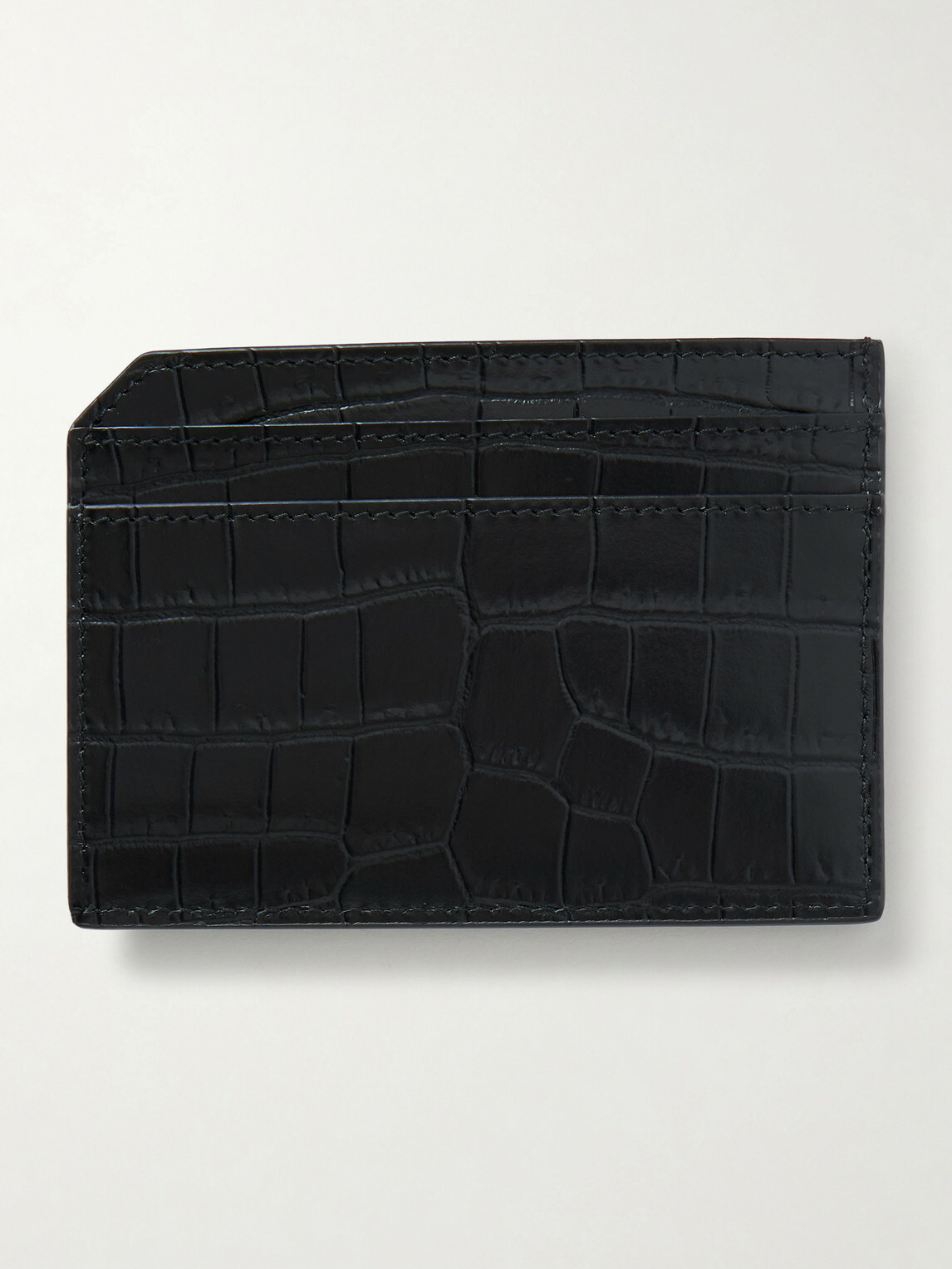 SAINT LAURENT - Tiny Cassandre Logo-Appliquéd Croc-Effect Patent-Leather Cardholder