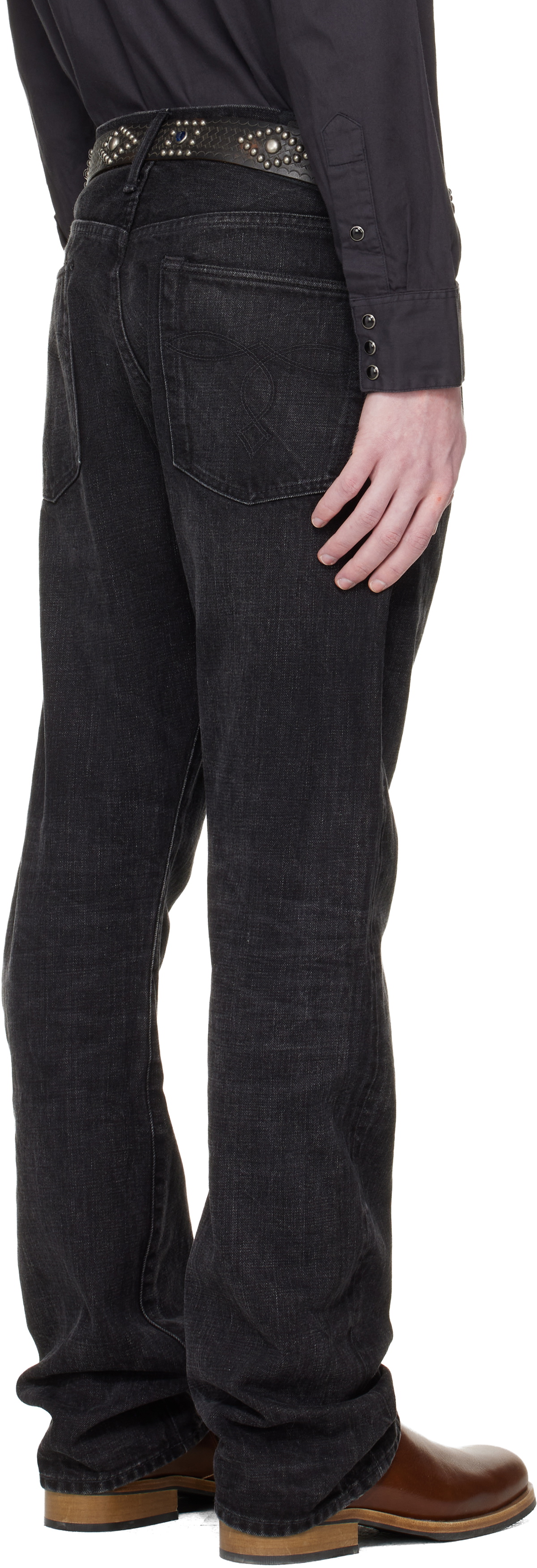 RRL Black Slim Boot Distressed Selvedge Jeans