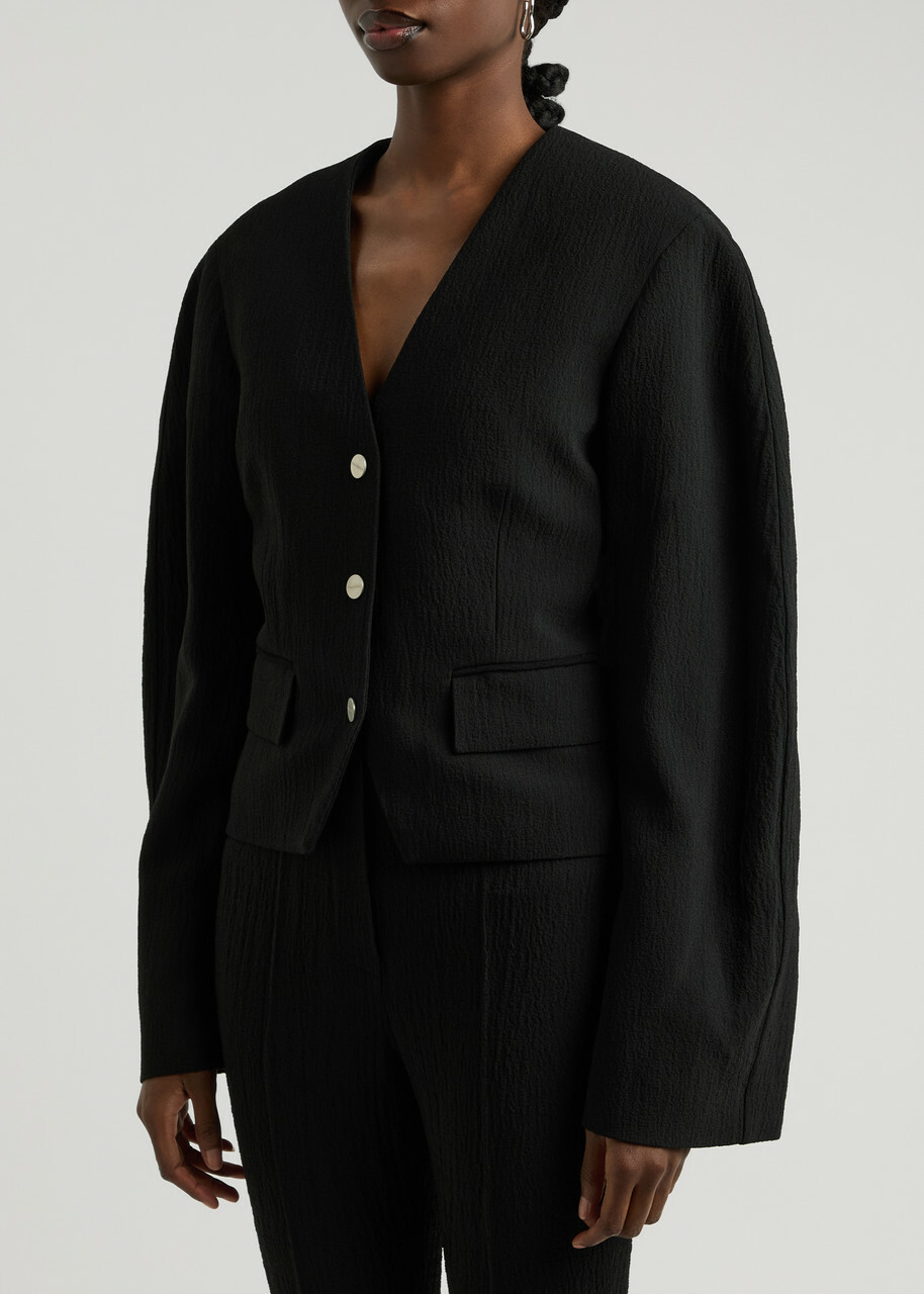 Nanushka Kiyo Seersucker Jacket Black