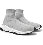 Balenciaga - Speed Sock Logo-Print Stretch-Knit Sneakers - Men - Light gray