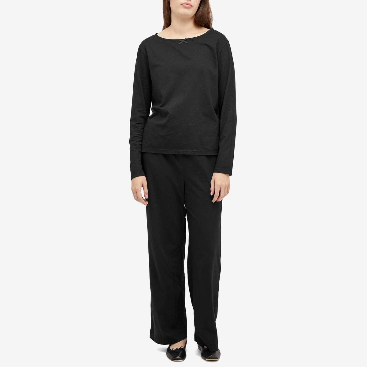 DONNI. Women's Jersey Bow Long Sleeve Top in Jet