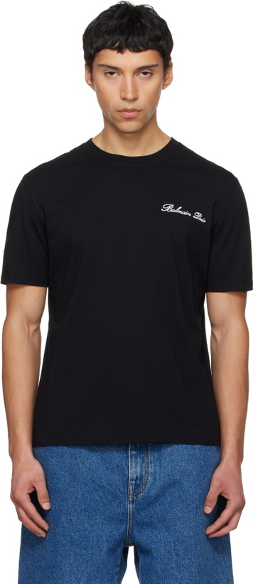 Photo: Balmain Black Embroidered 'Balmain' Signature T-shirt