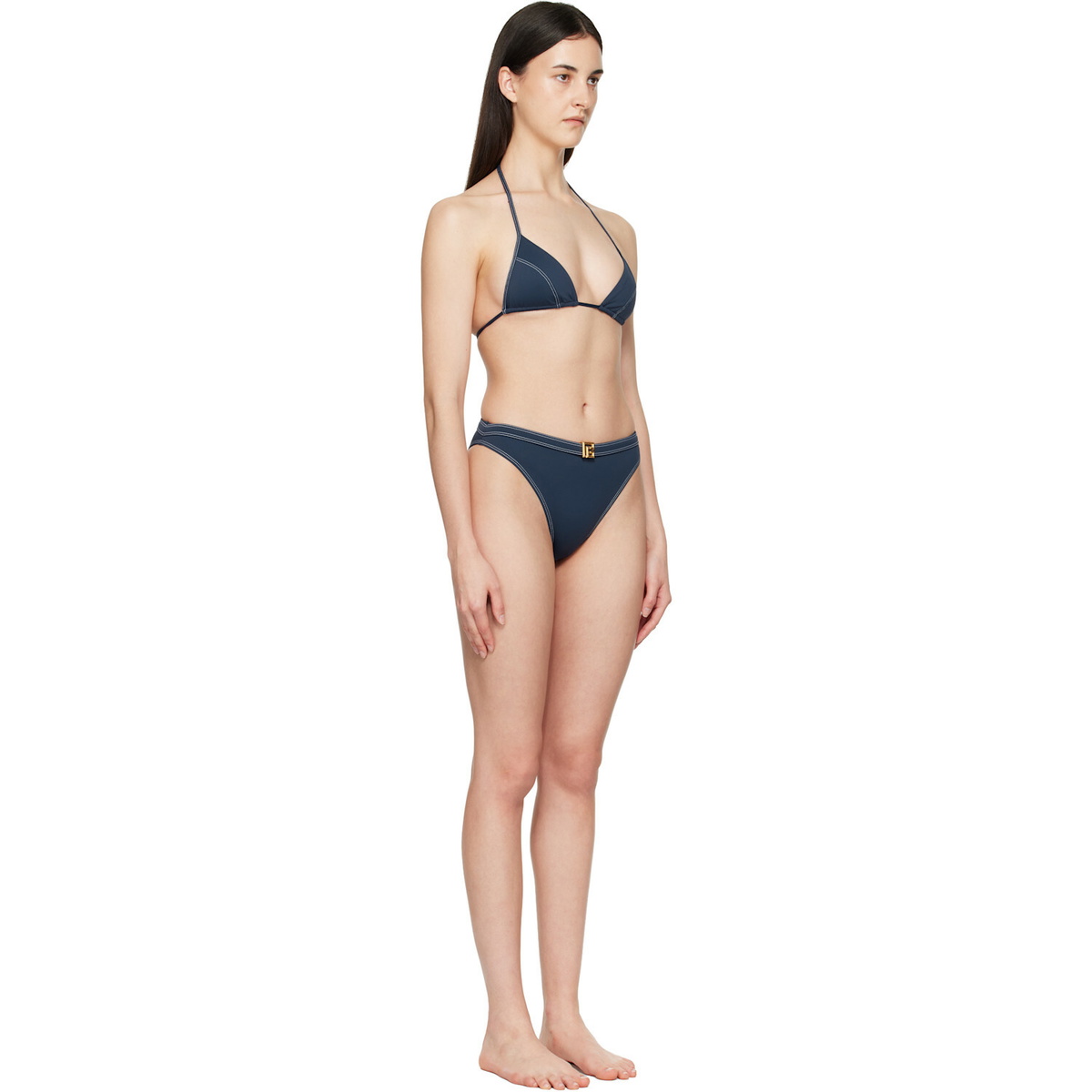 BALMAIN Navy Triangle High Brief Bikini