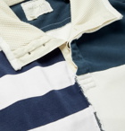 Greg Lauren - Panelled Distressed Striped Cotton Hoodie - Blue